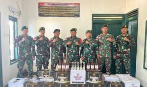 Satgas Pamtas Yonarmed 11 Kostrad Gagalkan Penyelundupan Ratusan Kaleng dan Botol Minuman Keras di Perbatasan Nunukan