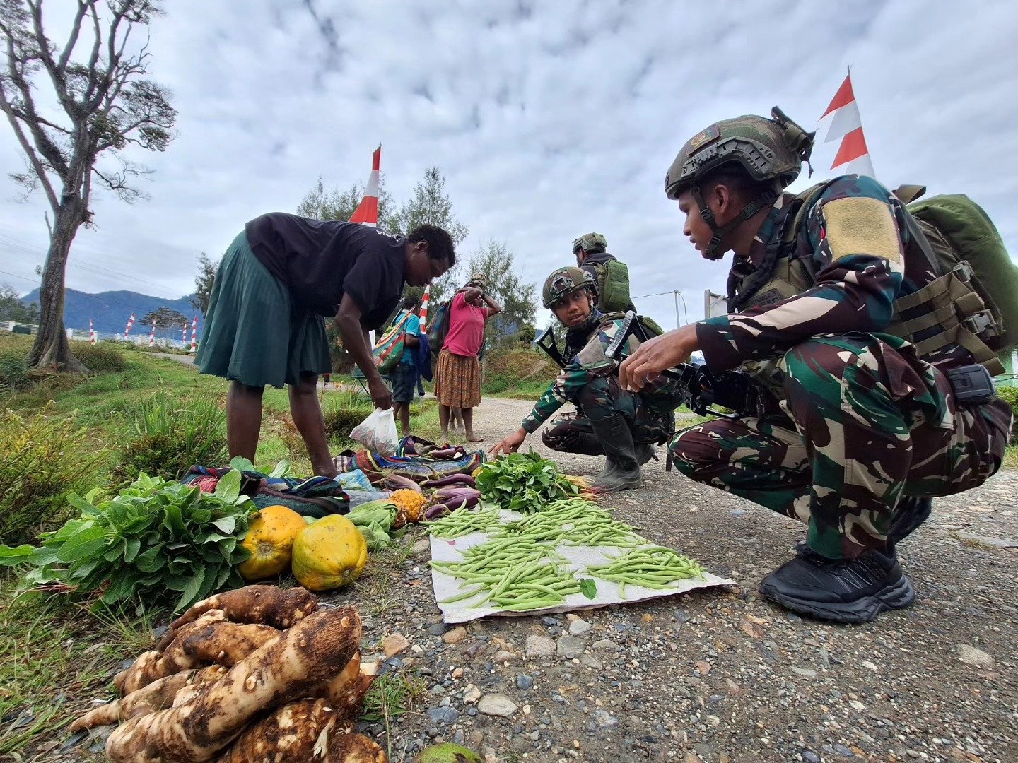 Satgas Yonif 509 Kostrad Bantu Borong Hasil Tani Sebagai Wujud Keakraban dengan Masyarakat Papua