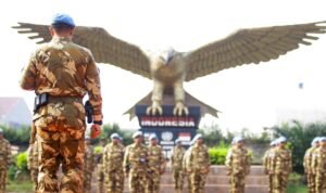 Satgas KIZI TNI Konga XXXVII-J MINUSCA CAR Laksanakan Upacara Peringatan  HUT Ke - 79 TNI