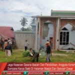 Jaga Keasrian Sarana Ibadah Dan Pendidikan, Anggota Koramil 1417-07/Sampara Karya Bakti Di Halaman Masjid Dan Sekolah Dasar