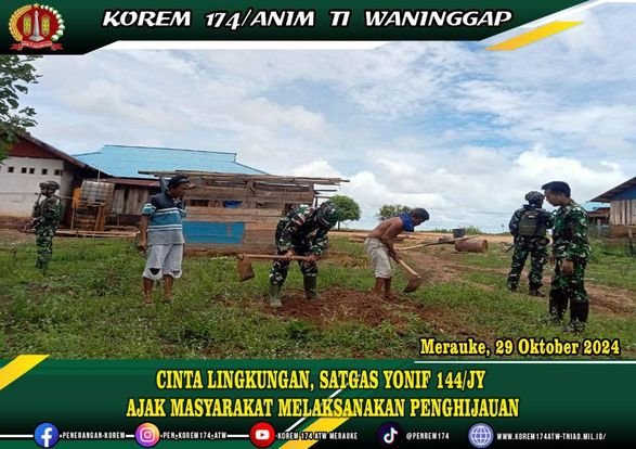 CINTA LINGKUNGAN SATGAS YONIF 144/JY AJAK MASYARAKAT MELAKSANAKAN PENGHIJAUAN