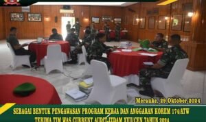 SEBAGAI BENTUK PENGAWASAN PROGRAM KERJA DAN ANGGARAN KOREM 174/ATW TERIMA TIM WAS CURRENT AUDIT ITDAM XVII/CEN TAHUN 2024