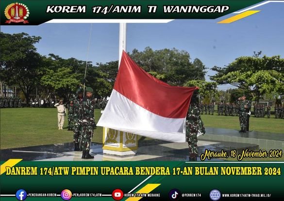 DANREM 174/ATW PIMPIN UPACARA BENDERA 17-AN BULAN NOVEMBER 2024