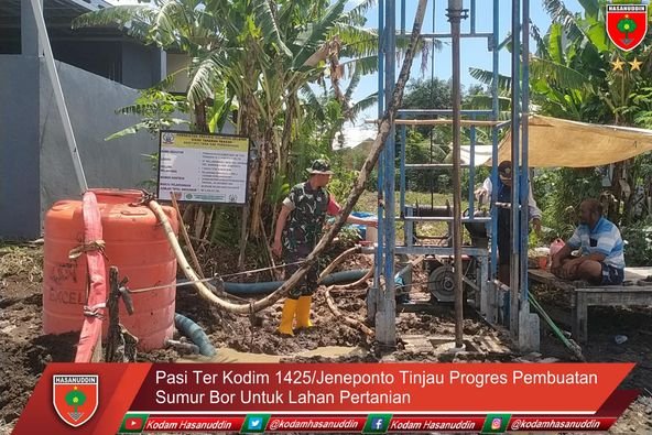 Pasi Ter Kodim 1425/Jeneponto Tinjau Progres Pembuatan Sumur Bor Untuk Lahan Pertanian