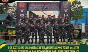 POS KOTIS SATGAS PAMTAS KEWILAYAHAN RI-PNG YONIF 141/AYJP TERIMA KUNJUNGAN DAN PENGARAHAN DARI PIMPINAN TERKAIT