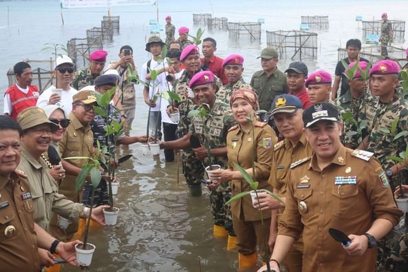 Jelang HUT ke-79 Th Korps Marinir Brigif 4 Mar/BS Bersama MNC Peduli dan Golden Tulip Tanam Ribuan Mangrove