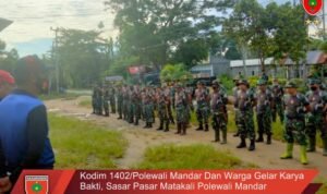 Kodim 1402/Polewali Mandar Dan Warga Gelar Karya Bakti, Sasar Pasar Matakali Polewali Mandar