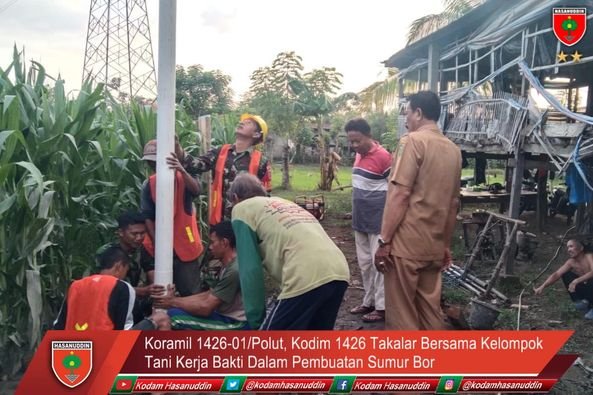 Koramil 1426-01/Polut Kodim 1426 Takalar Bersama Kelompok Tani Kerja Bakti Dalam Pembuatan Sumur Bor