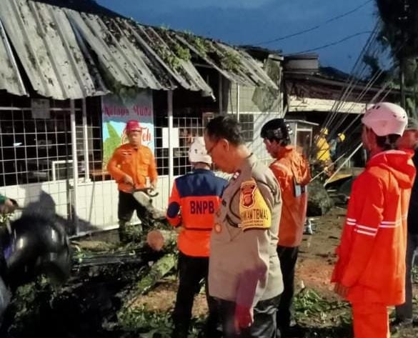 Personel Polsek Cikoneng Datangi TKP Bencana Pohon Tumbang di Dusun Ancol 1
