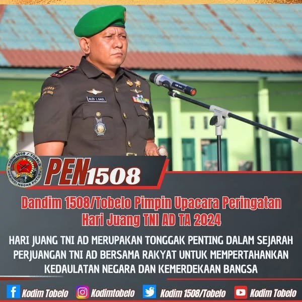 DANDIM 1508/TABELO PIMOIN UPACARA PERINGATAN HARI JUANG TNI AD TA 2024