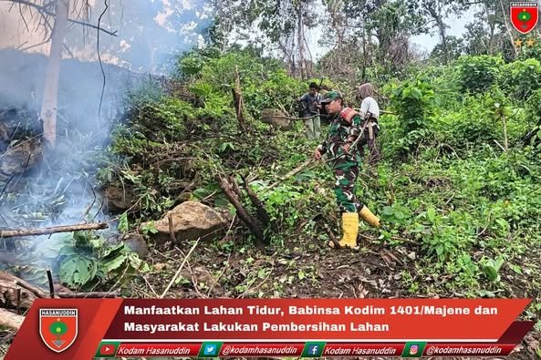 Manfaatkan Lahan Tidur Babinsa Kodim 1401/Majene dan Masyarakat Lakukan Pembersihan Lahan
