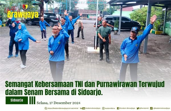 SEMANGAT KEBERSAMAAN TNI DAN PURNAWIRAWAN TERWUJUD DALAM SENAM BERSAMA DI SIDOARJO