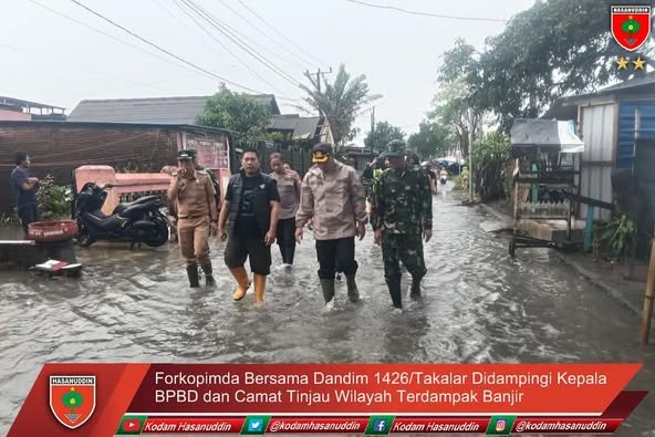 Forkopimda Bersama Dandim 1426/Takalar Didampingi Kepala BPBD dan Camat Tinjau Wilayah Terdampak Banjir