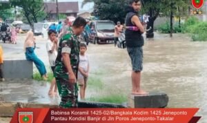 Babinsa Koramil 1425-02/Bangkala Kodim 1425 Jeneponto Pantau Kondisi Banjir di Jln Poros Jeneponto-Takalar