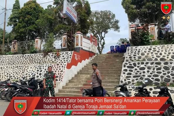 Kodim 1414/Tator bersama Polri Bersinergi Amankan Perayaan Ibadah Natal di Gereja Toraja Jemaat Sa’dan