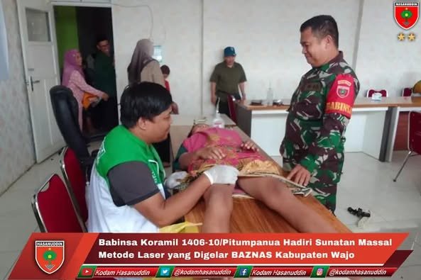 Babinsa Koramil 1406-10/Pitumpanua Hadiri Sunatan Massal Metode Laser yang Digelar BAZNAS Kabupaten Wajo