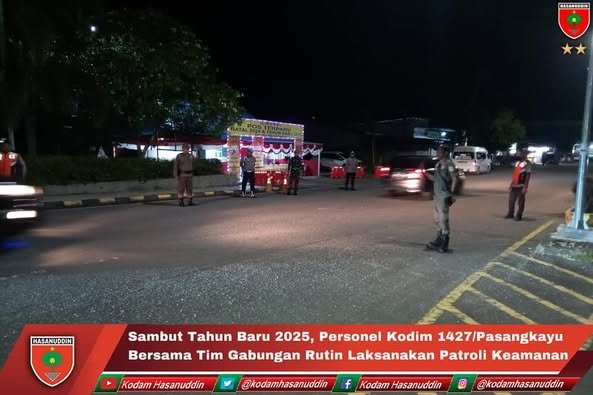 Sambut Tahun Baru 2025 Personel Kodim 1427/Pasangkayu Bersama Tim Gabungan Rutin Laksanakan Patroli Keamanan