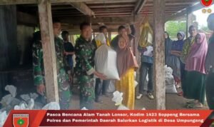 Pasca Bencana Alam Tanah Lonsor, Kodim 1423 Soppeng Bersama Polres dan Pemerintah Daerah Salurkan Logistik di Desa Umpungeng