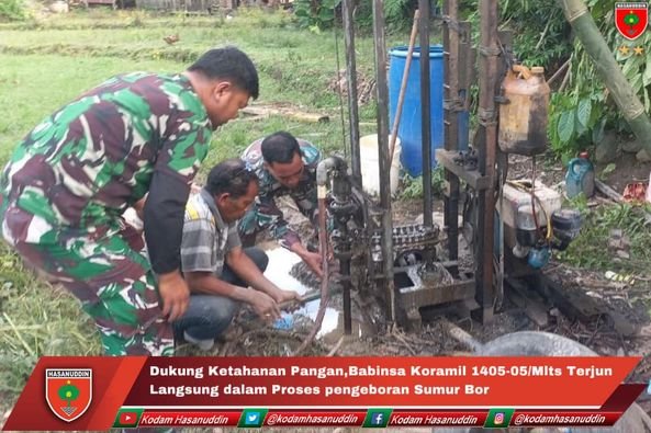 Dukung Ketahanan Pangan Babinsa Koramil 1405-05/Mlts Terjun Langsung dalam Proses pengeboran Sumur Bor