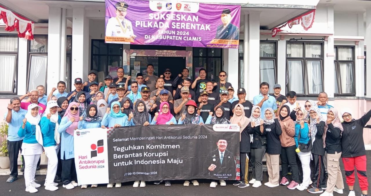 Polsek Lakbok Polres Ciamis Ikuti Senam Berani Jujur Peringatan Hakordia 2024 di Lakbok