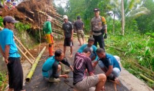 Polsek Cikoneng Polres Ciamis Bareng Pemuda Kerja Bakti Pelebaran Jalan Dusun Majaganda