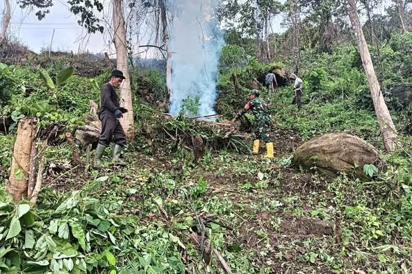 Manfaatkan Lahan Tidur Babinsa Kodim 1401/Majene dan Masyarakat Lakukan Pembersihan Lahan
