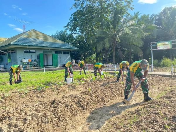 Ciptakan Ketahanan Pangan Satgas Pamtas Yonarmed 11 Kostrad Tanam Sayur di Sekitar Pos