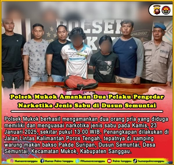 Polsek Mukok Amankan Dua Pelaku Pengedar Narkotika di Dusun Semuntai