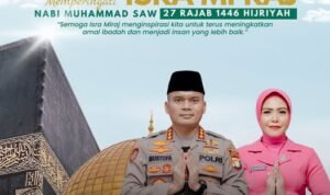 Kapolres Metro Bekasi Beserta Staf dan Jajaran Mengucapkan Selamat Memperingati Isra Mi’raj Nabi Muhammad SAW 27 Rajab 1446 Hijriyah