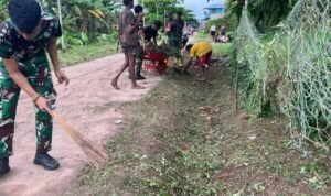 Karya Bakti Bersama Seluruh Elemen Masyarakat Yonif 141/AYJP Pos Wanam Beserta Masyarakat Setempat