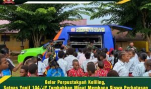 Gelar Perpustakaan Keliling, Satgas Yonif 144/JY Tumbuhkan Minat Membaca Siswa Perbatasan