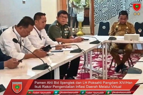 Pamen Ahli Bid Ilpengtek dan LH Poksahli Pangdam XIV/Hsn Ikuti Rakor Pengendalian Inflasi Daerah Melalui Virtual
