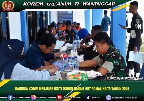 BABINSA KODIM MERAUKE IKUTI DONOR DARAH HUT POMAL KE-79 TAHUN 2025
