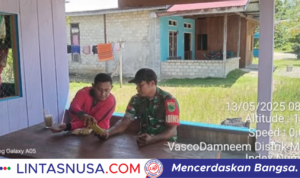 Meyado anggota Koramil 06 Meyado melaksanakan kegiatan Komsos bersama warga.